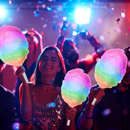 Image of 20 Pieces Cotton Candy Cones with LED Multi Mode Cotton Candy Sticks Reusable Flashing Glow Sticks for Christmas Party Amusement Park Birthday Party Supplies (20 PCS)