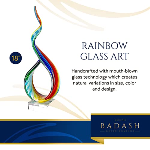 Badash Rainbow Murano-Style Glass Sculpture - Home Decor Statue Glass Art - 18" Tall Mouth-Blown Glass Decor On Crystal Base #TOP3
