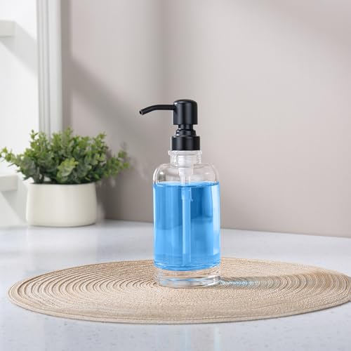 Image of Bathroom Soap Dispenser Black, 11 oz Glass Cylindrical Bottles with Stainless Steel Pump Liquid Hand Soap Dispenser Kitchen
