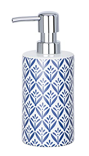 WENKO Dosificador de jabón Lorca azul cerámica - Dispensador de jabón líquido Capacidad: 0.36 l, Cerámica, 8.5 x 18 x 7 cm, Azul