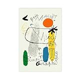 QIENAZIO Galerie Maeght Joan Miró Sculpture murale vintage de 1950 sur toile murale décorative pour chambre, bureau   40 x 60 cm