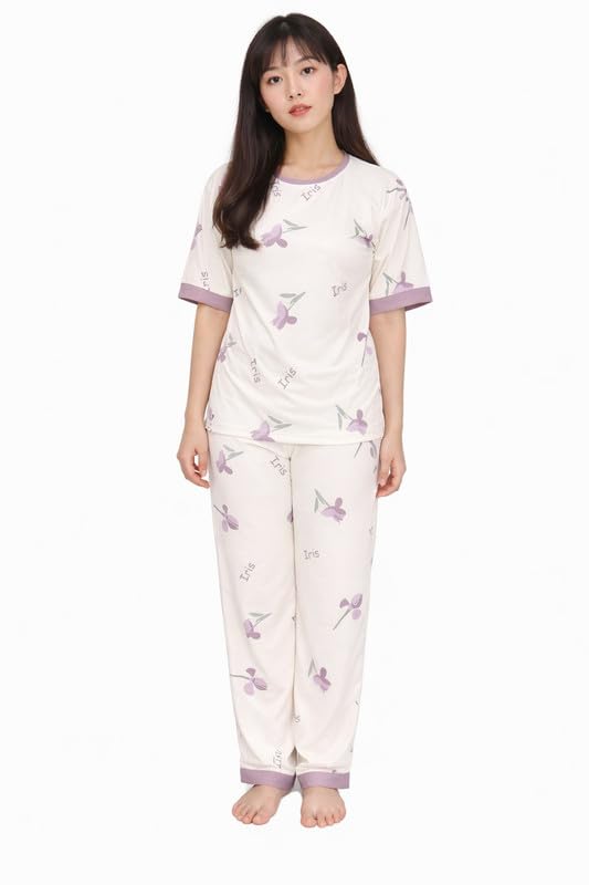 Image of Women's Pajama Set with Top & Pants|| Korean Night Wear|| Loose Fit Home Wear || Lightweight Printed Set || Soft & Comfy Girls & Women