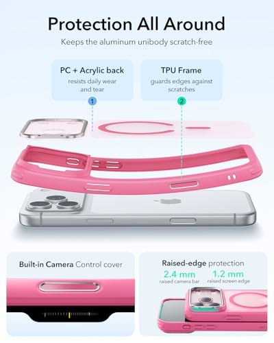 Image of ESR for iPhone 17 Pro Max Case with Stash Stand, Camera Control Cover Compatible with MagSafe, Military-Grade Drop Protection Magnetic Phone Case, Scratch-Resistant Back Cover,Frosted Pink