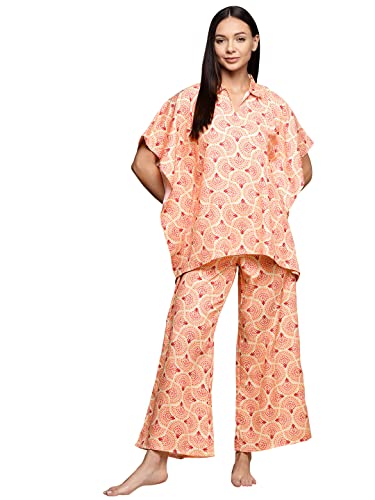 Image of ZIYAA Women Women's Orange Rayon Night Suit Set
