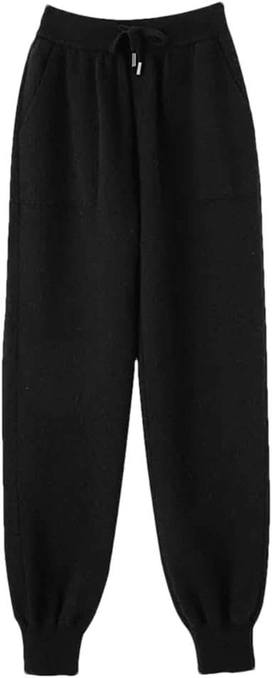 Men's Cashmere Knitted Mid Waist Pencil Pants Drawstring Closure Business Casual Trousers