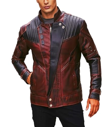 Mens Distressed Leather Motorcycler Jacket - Faux Leather Casual Stylish Maroon Biker Jacket Men2