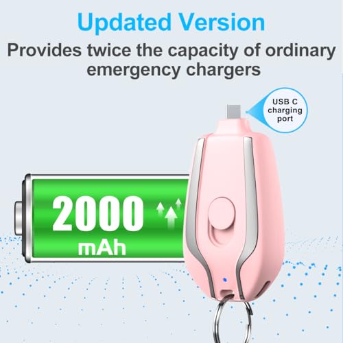 Keychain Portable Charger for USB C, Mini Power Emergency Pod, Ultra-Compact External Type C Power Bank Battery Pack,Small Andriod Cell Phone Charger,Pink 1