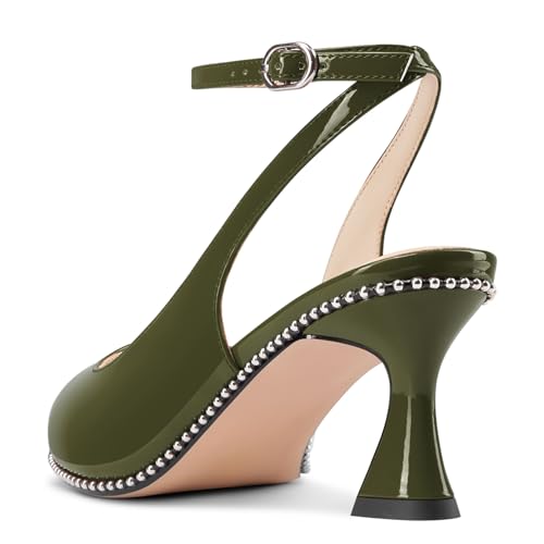 Image of NobleOnly Womens Slingback Heels Beaded Pumps Ankle Strap Pointed Toe Kitten Heels Dress Shoes 2.6 Inches
