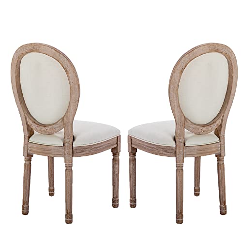 Dining Chairs Set Of 2 Upholstered Fabric Chair French Wooden Desk Table Chair With Round Back Mid Century Farmhouse Chairs With Solid Rubberwood Leg For Dining Room Bedroom Kitchen Restaurant Beige #TOP7