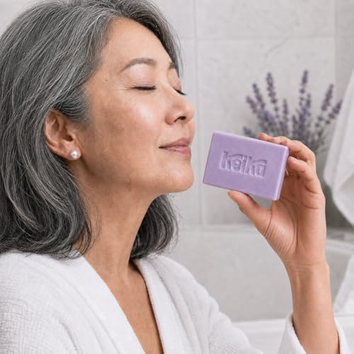 Image of Keika Lavender Soap Bar with Purple Kaolin Clay for Face & Body, Natural Relaxing Spa Bath & Shower Cleanser, 5 oz.