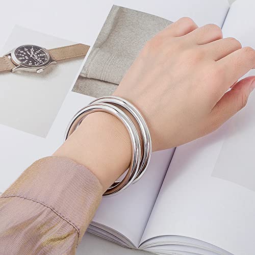 Meilanduo Solid 925 Sterling Silver 7Mm High Polished Round Circle Bangle Shiny Minimalist Bangle Bracelet For Women Girls (Silver-Tone, 1X 65Mm For Medium) #TOP2