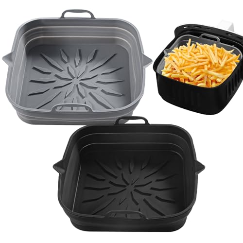 2 forros de silicona para freidora de aire, bandejas antiadherentes plegables, resistentes al calor para freidora y horno, aptas para alimentos