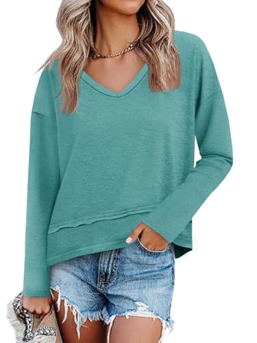Image of Cicy Bell Womens Long Sleeve T Shirts V Neck Casual Flowy Tops Fall Fashion Loose Fit Basic Tees
