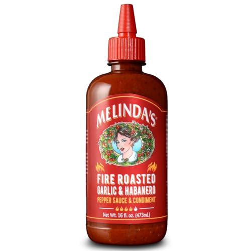 Image of Melinda's Fire Roasted Garlic & Habanero Hot Sauce - Made with Slow Roasted Garlic, Fresh Peppers, Lime Juice - Rich & Smoky Habanero Hot Sauce 16oz, 1 Pack