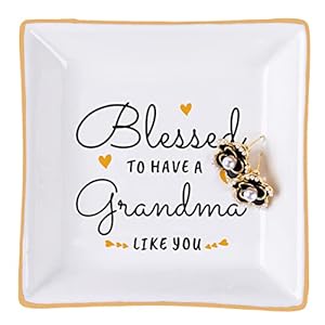 Piudee Grandma Birthday Gifts from Granddaughter Grandson, Gift for Grandma Jewelry Ring Dish Blessed to have a grandma…