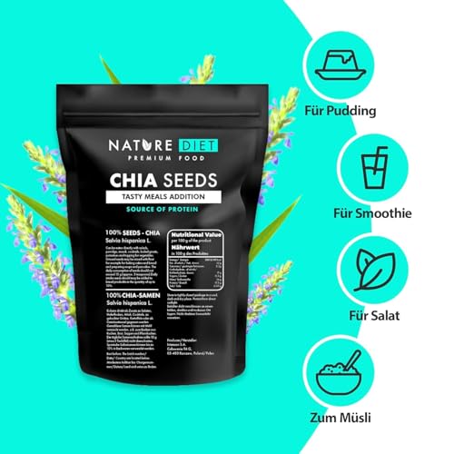 Nature Diet - Chia Samen 1000 g | Salvia Hispanica | Reich an Omega-3 | Quelle von Ballaststoffen