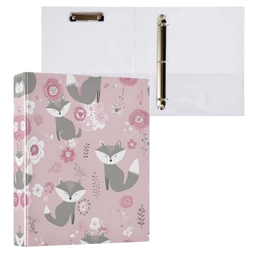 リングファイル ルーズリーフ バインダー a4 キツネ フォックス 狐 かわいい Dリング 3穴 200枚収納 クリップ&収納ポケット付き 書類整理 事務用品