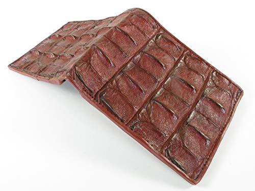 Image of Pelgio Genuine Crocodile Alligator Backbone Skin Leather Bifold Wallet ([B1] 6 Card Slots + 2 ID Windows + 2 Compartment for Bills, Wine Red)