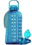 AQUAFIT 128 oz Water Bottle with Time Marker - 2in1 Straw & Chug Lid - BPA Free Big Water Bottle with Straw - Gym Water Bottle with Strap - Water Jug (128 Ounces, Aqua)
