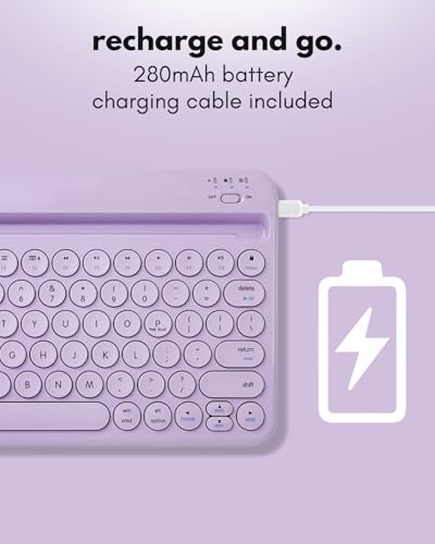 Macally Small Wireless Bluetooth Keyboard for iPad mini/Air/Pro, iPhone, Tablet, and Phone - 78 Key iPad Keyboard with Built-in Stand - Universal Compatible Multi Device - Purple