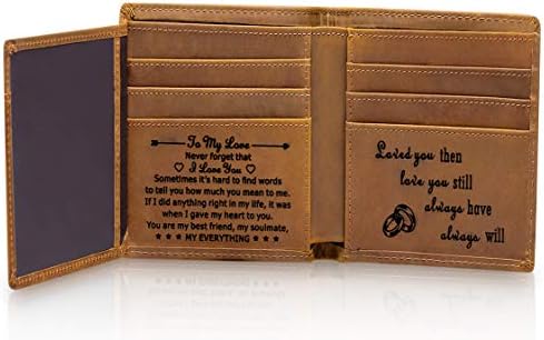 Fundykee Engraved Mens Wallet Personalized Leather Wallet for Men Husband Dad Son Boyfriend Love Custom Gifts (Tri-fold wallet to my love)