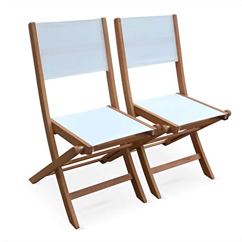 Alice's Garden - Chaises de Jardin en Bois et textilène - Almeria Blanc - 2 chaises Pliantes en...