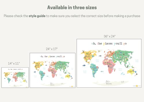 "Oh The Places You'll Go" Children's Illustrated World Map Poster (24X17") - Perfect Kids Animals World Map For Bedroom Or Nursery Wall Decor - Educational Maps For Kids Classrooms And Playrooms #TOP3