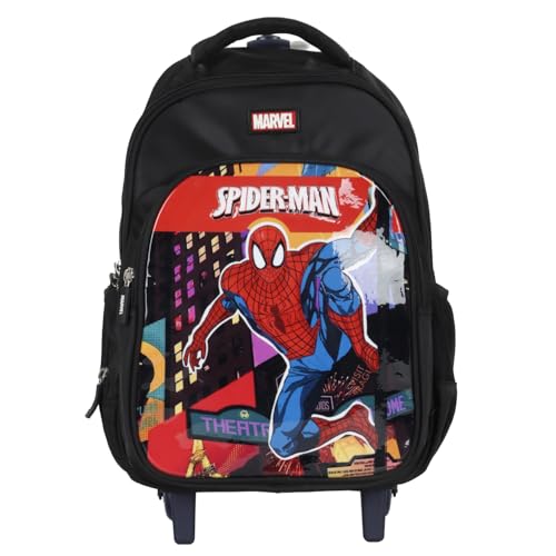 Image of NOVEX Marvel Spiderman Boys Kids School Backpack - 17 Inch | Trolley Bag Convertible Rolling Backpack with Wheels & Adjustable Handle | Spacious School Bags, Lightweight & Durable | Black