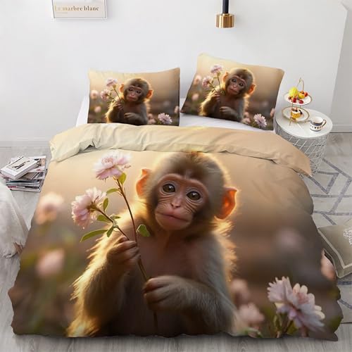 Parure de lit 90x190 singe macaque avec housse de couette kK926 - 4