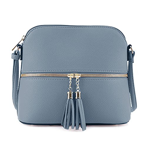 Image of SG SUGU Lunar Lightweight Medium Dome Crossbody Bag Shoulder Bag with Tassel | Zipper Pocket | Adjustable Strap