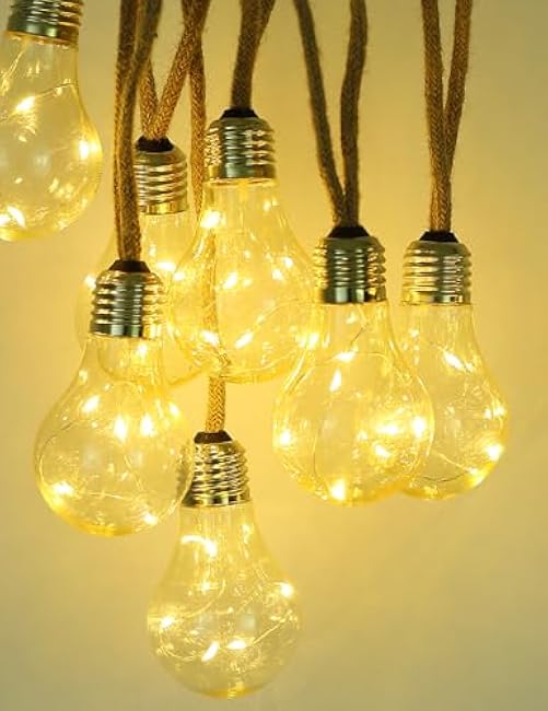 Solar Outdoor String Lights, 10Ft Vintage Rope Hemp Solar Patio Lights, Waterproof Warm White Solar Powered String Lights with 10 Shatterproof Bulbs for Garden Fence Stairs Balcony