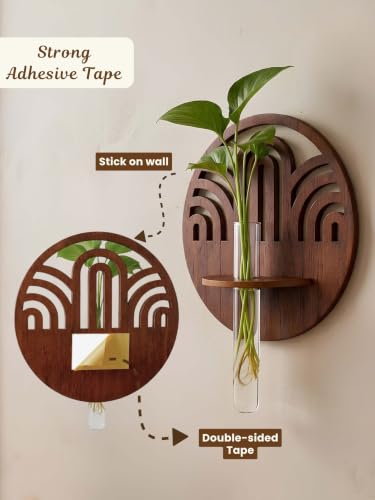 Image of Bombay Greens Wall Hanging Planter with Wooden Holder & Rope | Test Tube Hanging Planter | Wooden Stand for Home Decor, Living Room, Balcony & Office Decoration
