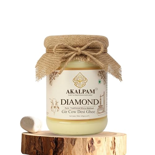 Image of Akalpam Diamond A2 Gir Cow Ghee 500ml | Bilona Churned Desi Ghee | Grass Fed Gir Cow Milk | 330+ Lab Tested | Pure Natural A2 Ghee | Glass Jar | Traditional Vedic Bilona Method | No Preservatives