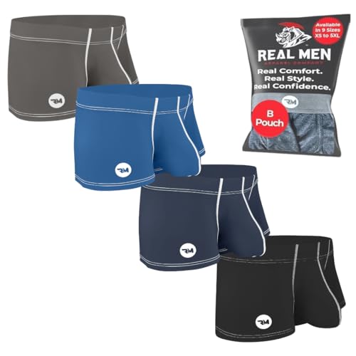 Real Men 3in Nylon Boxer Briefs B Pouch Lrg 4pk Blk/Drk Blu/Lt Blu/Gry Nylon Mens Underwear With...