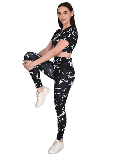 Image of SSoShHub Tights Top High Waist Stretchable Gym Tights and CropTop Bra Gym wear /Active Wear Tights Yoga Pants Zumba /Dance Womens Workout Tights and Top Stretchable Workout set