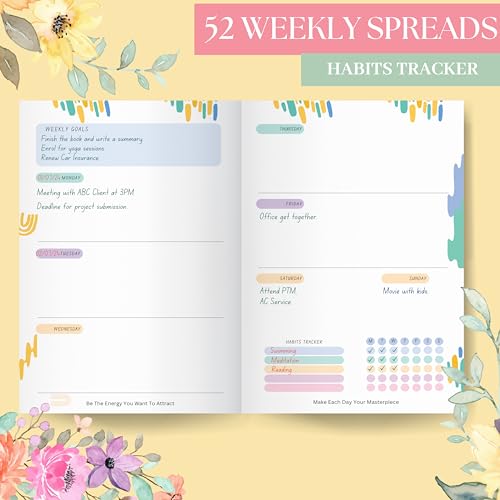 Image of LAURET BLANC 12Months Undated Planner, 12 Monthly Spreads, 52 Weekly Spreads, Habit Tracker, Utility Pages, Paperback (Bloom Where You Are Planted)