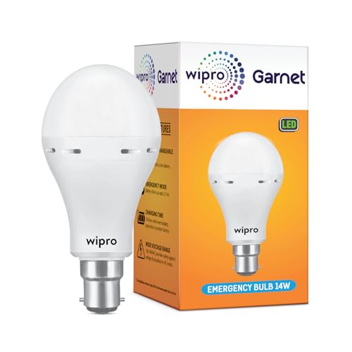 Image of wipro Garnet 14W LED Emergency Bulb | Cool Day White (6500K) | B22 LED Bulb Base | Inverter Bulb for home, with 4 Hours battery back up| Li-ion Battery | Over charging Protection | Pack of 1