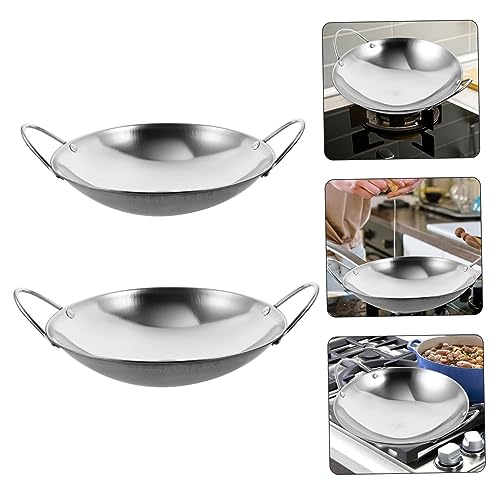 Wok de acero inoxidable grueso con dos asas PRETYZOOM 2 piezas miniatura 6