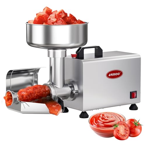 ARINOO Electric Tomato Strainer 450W Commercial Grade Tomato Sauce Maker Milling Machine with 304 Stainless Steel, Pure Copper Motor, 90–160kg/h Output – Food Strainer for Jam & Sauce, 110V