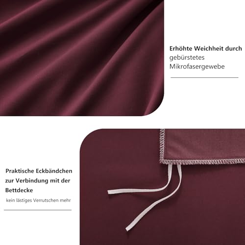 RUIKASI Bettwäsche 155x220 Rot 2teilig - Burgundy Mikrofaser Bettwäsche-Sets Oeko-TEX… – Ansicht 6