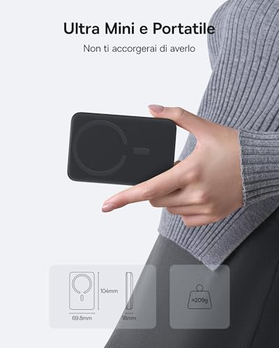 Baseus Enerfill MagSafe Power Bank 10000 mAh 22,5 W Magnetic Power Bank USB C, Batterie esterne senza fili, Mini Power Bank Compatibile con iPhone 16/15/14/13/12/Pro/Pro Max Serie, Nero - Immagine 2