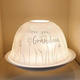 Nordic Light Tealight Candle Holder for Grandma, Set of Shade & Plate, Living, Dining Room Table, Home Decor Accessories-Porcelain-One Size, White Patterned