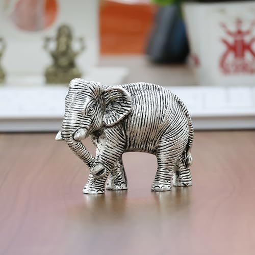 Image of KridayKraft Metal Decorative Silver Toned African Elephants Animal Figurine, Antique Finish, Home Decor