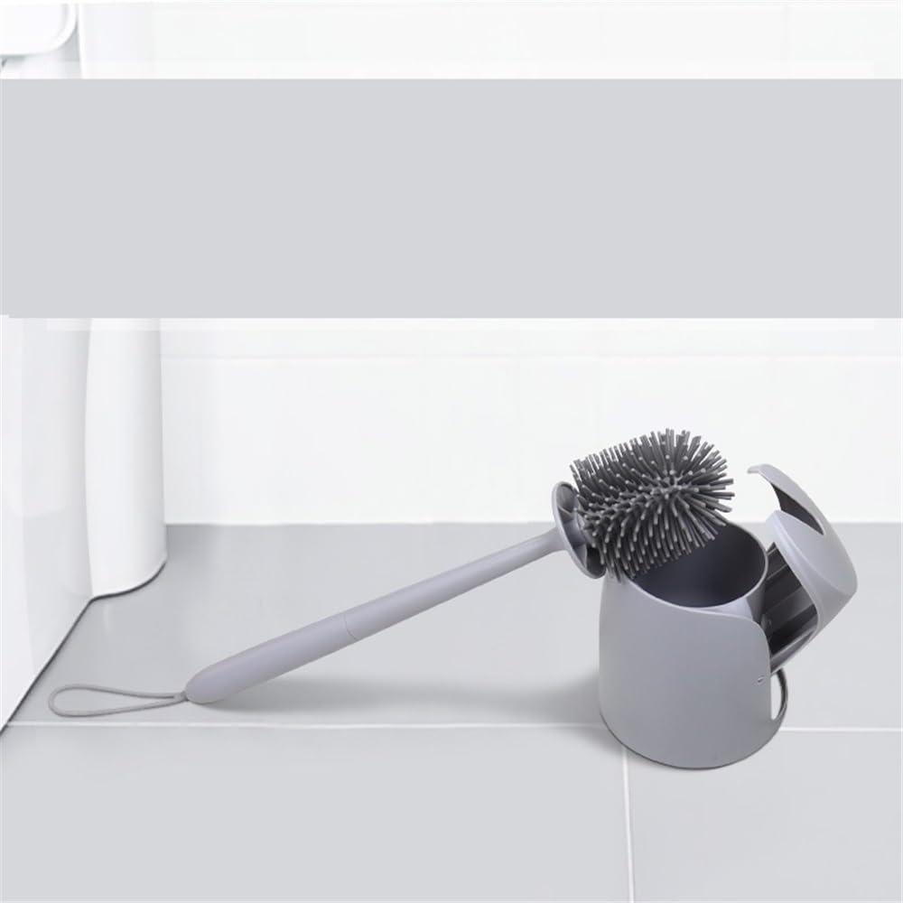 WC-Bürsten-Set mit langem Griff – langlebige Silikon-Reinigungsbürste für mühelose Reinigung von WC und Bad, graue Farbe für einfache Wartung