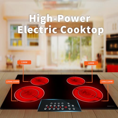 Image of Noxton 30 Inch Electric Cooktop 4 Burners, Built in Electric stove top, Sensor Touch Ceramic Cooktop, Expandable Burners, Pause, Safety Lock, Timer, 7100W 220~240V (No Plug)