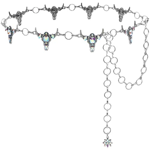 Glitter Rhinestone Belt Chain Silver Bling Crystal Western Cowgirl Concho Belts for Women Formal Dress