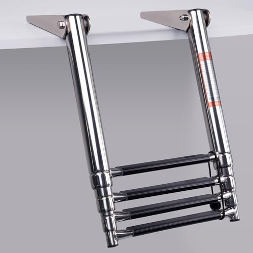 Boat Ladder 4 Step,Stainless Steel Telescoping Heavy Duty Pontoon Swim Boarding Ladder for...