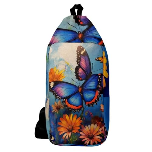 Sac à dos à bandoulière mixte motif floral bleu 16x36cm