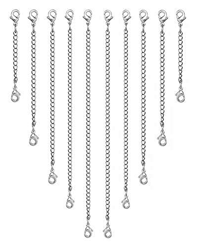 OHINGLT Necklace Extender 10Pcs Chain Extenders for Necklaces Bracelet, Silver Plated Stainless Steel Extension Chain for Women Jewelry Making