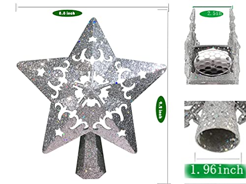 Christmas Tree Topper With 3D Santa Bells Star Projector,Fohuas Led Rotating Santa Claus Xmas Tree Light Lamp,Glitter Sparkling Silver Snow Tree-Top Romantic Decoration Ornament (Silver Star-Santa) #TOP3